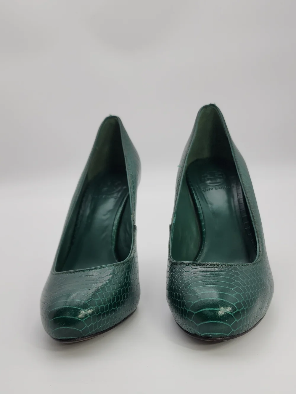 Tory Burch Emerald Green Snake-Embossed Leather Pumps - Size 6